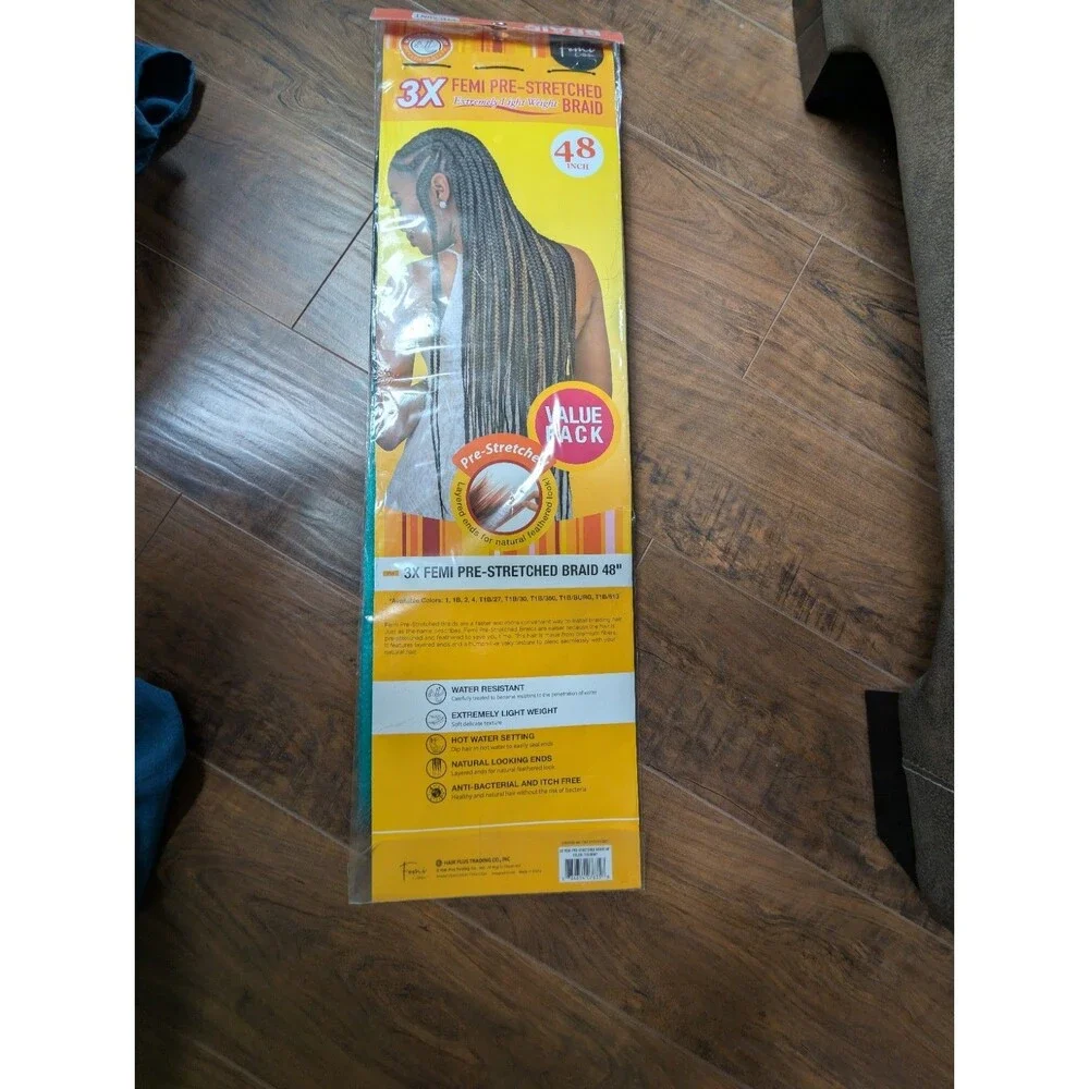 NEW Femi collection braid T1B Mint Braiding Pre-stretched 48 Inch- 3 Bundles USA